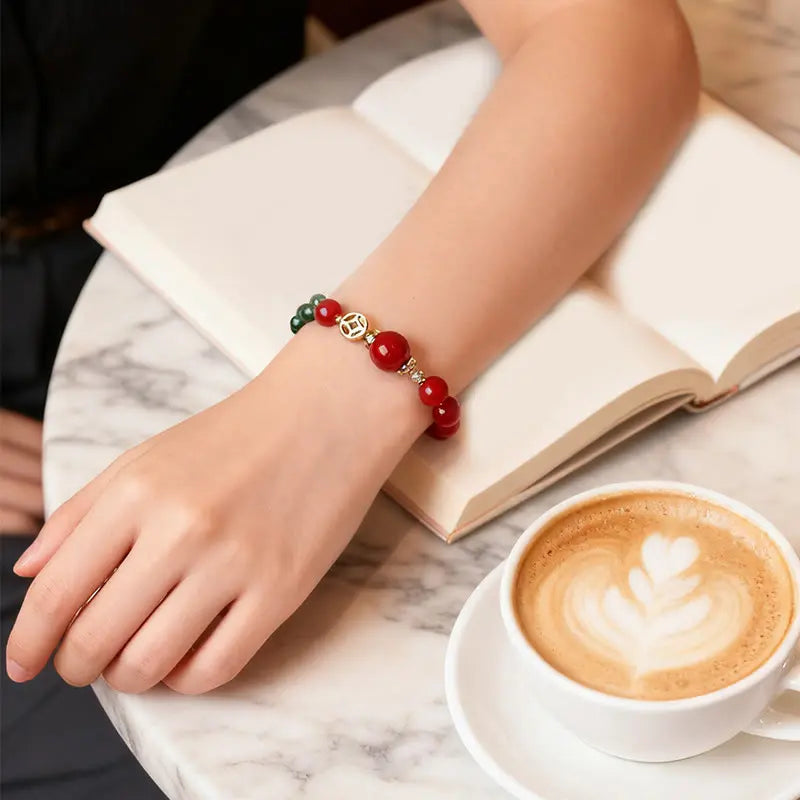 Fortune Jewel Natural Red Agate Double Wrap Design Green Chalcedony Calm Bracelet Fortune Jewel