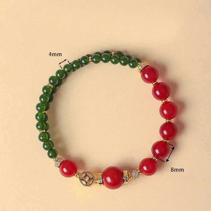Fortune Jewel Natural Red Agate Double Wrap Design Green Chalcedony Calm Bracelet Fortune Jewel
