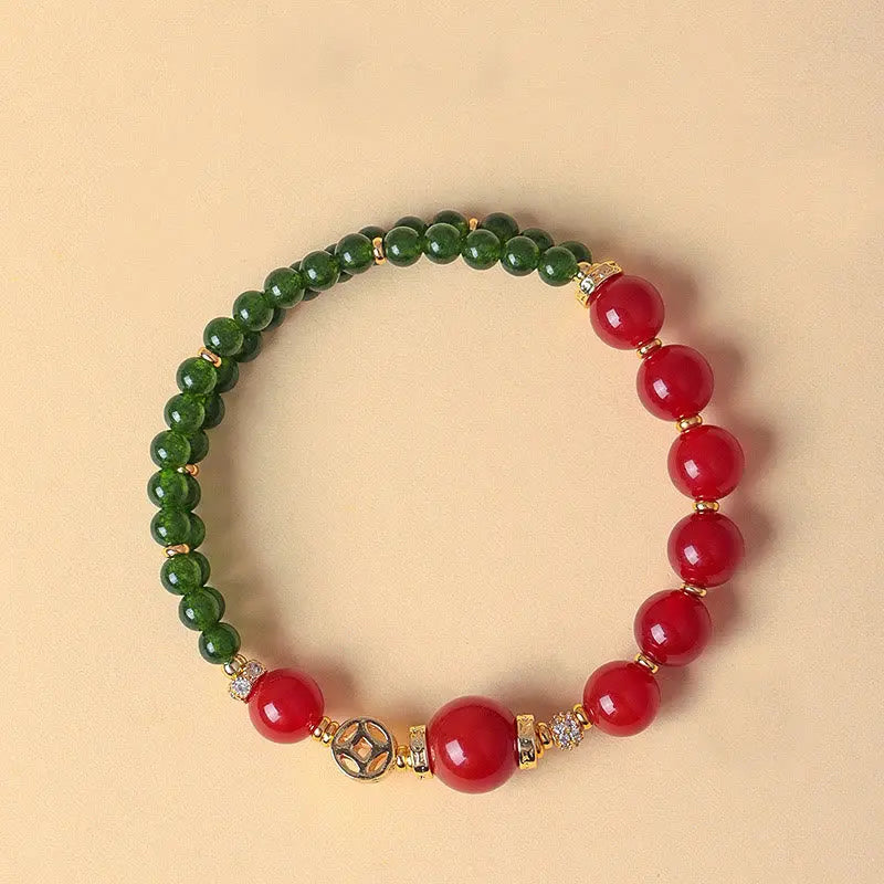 Fortune Jewel Natural Red Agate Double Wrap Design Green Chalcedony Calm Bracelet Fortune Jewel