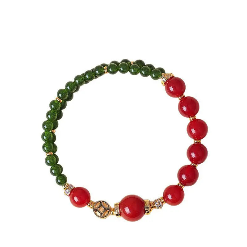 Fortune Jewel Natural Red Agate Double Wrap Design Green Chalcedony Calm Bracelet Fortune Jewel