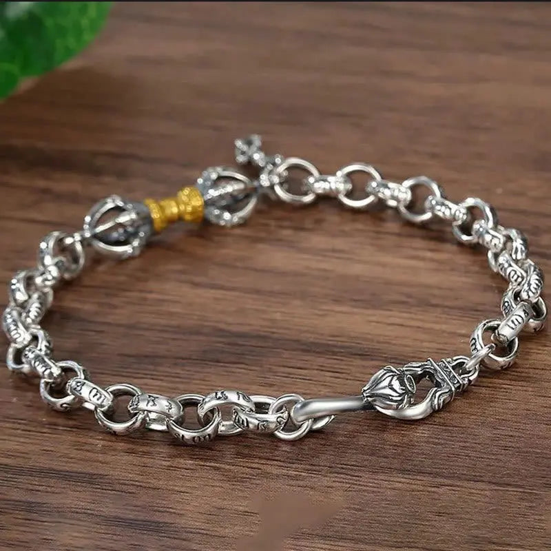 Fortune Jewel Retro Om Mani Padme Hum Vajra Copper Calm Bracelet Fortune Jewel