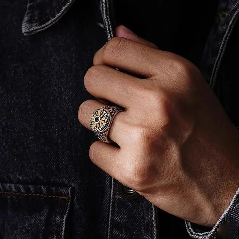 Fortune Jewel Tibetan Cross Design Vajra Auspicious Clouds Pattern Copper Adjustable Balance Ring Fortune Jewel