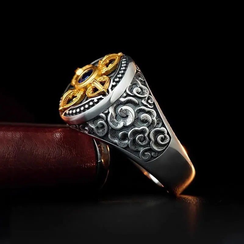 Fortune Jewel Tibetan Cross Design Vajra Auspicious Clouds Pattern Copper Adjustable Balance Ring Fortune Jewel