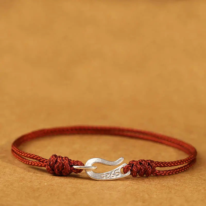 Fortune Jewel 925 Sterling Silver Hook Design Red String Strength Colorful Bracelet Fortune Jewel