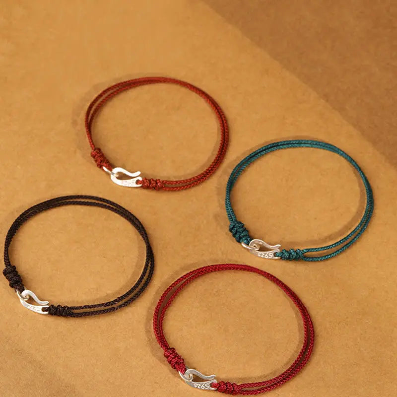 Fortune Jewel 925 Sterling Silver Hook Design Red String Strength Colorful Bracelet Fortune Jewel