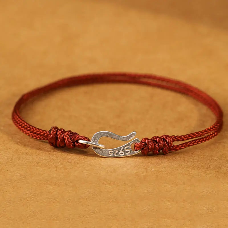 Fortune Jewel 925 Sterling Silver Hook Design Red String Strength Colorful Bracelet Fortune Jewel