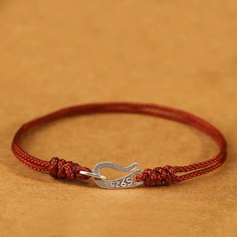 Fortune Jewel 925 Sterling Silver Hook Design Red String Strength Colorful Bracelet Fortune Jewel