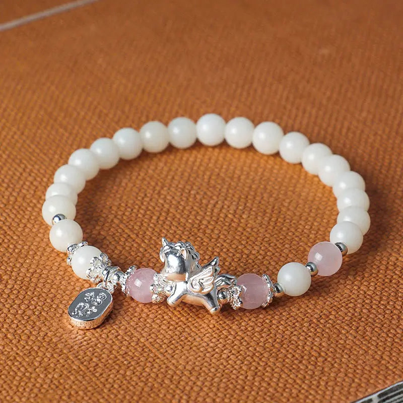 Fortune Jewel 999 Sterling Silver Year Of The Horse Natural Black Obsidian Bodhi Seed Strength Bracelet Fortune Jewel