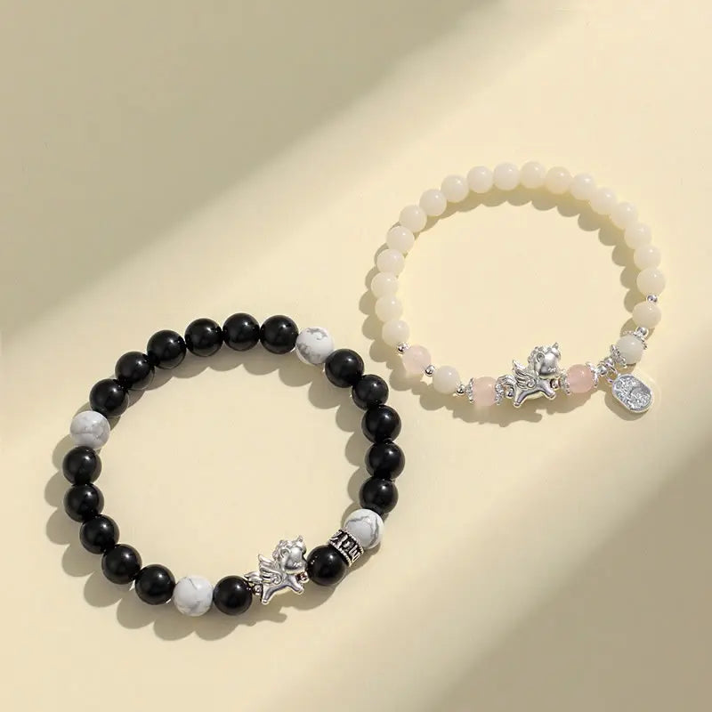 Fortune Jewel 999 Sterling Silver Year Of The Horse Natural Black Obsidian Bodhi Seed Strength Bracelet Fortune Jewel