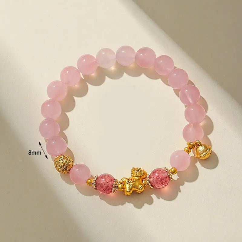 Fortune Jewel Year Of The Horse 8mm Citrine Pink Crystal Strawberry Quartz Protection Bracelet Fortune Jewel