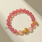 Fortune Jewel Year Of The Horse 8mm Citrine Pink Crystal Strawberry Quartz Protection Bracelet Fortune Jewel