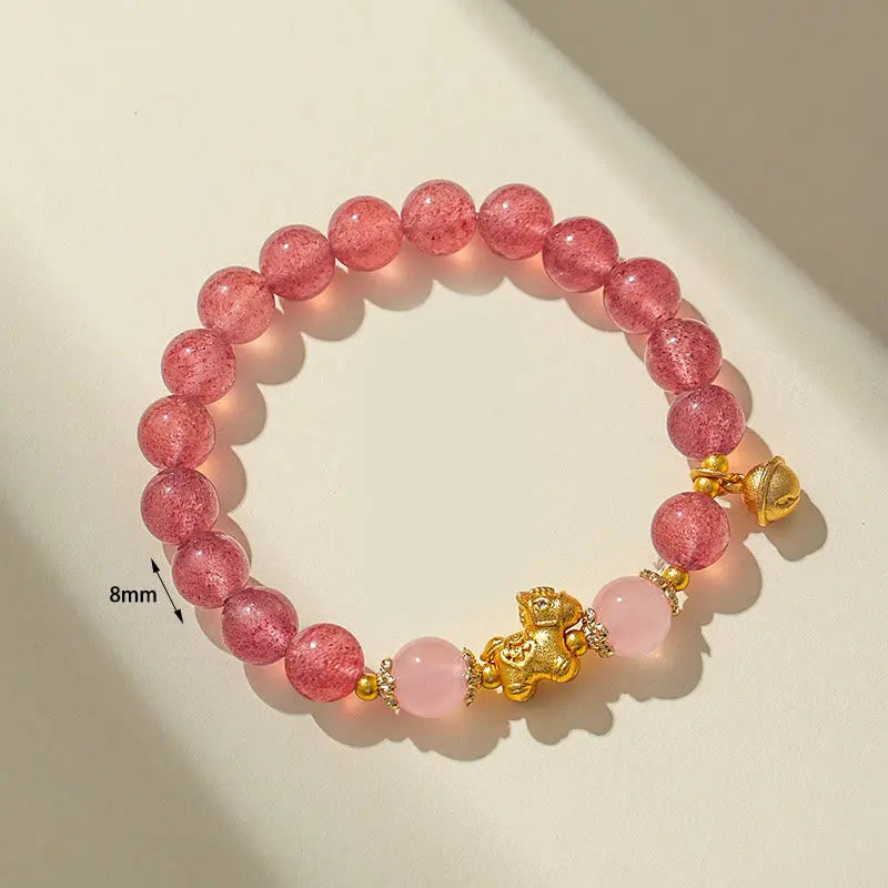 Fortune Jewel Year Of The Horse 8mm Citrine Pink Crystal Strawberry Quartz Protection Bracelet Fortune Jewel