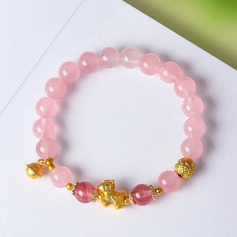 Fortune Jewel Year Of The Horse 8mm Citrine Pink Crystal Strawberry Quartz Protection Bracelet Fortune Jewel