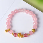 Fortune Jewel Year Of The Horse 8mm Citrine Pink Crystal Strawberry Quartz Protection Bracelet Fortune Jewel