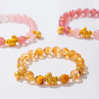 Fortune Jewel Year Of The Horse 8mm Citrine Pink Crystal Strawberry Quartz Protection Bracelet Fortune Jewel