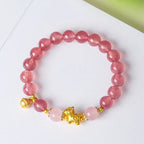 Fortune Jewel Year Of The Horse 8mm Citrine Pink Crystal Strawberry Quartz Protection Bracelet Fortune Jewel