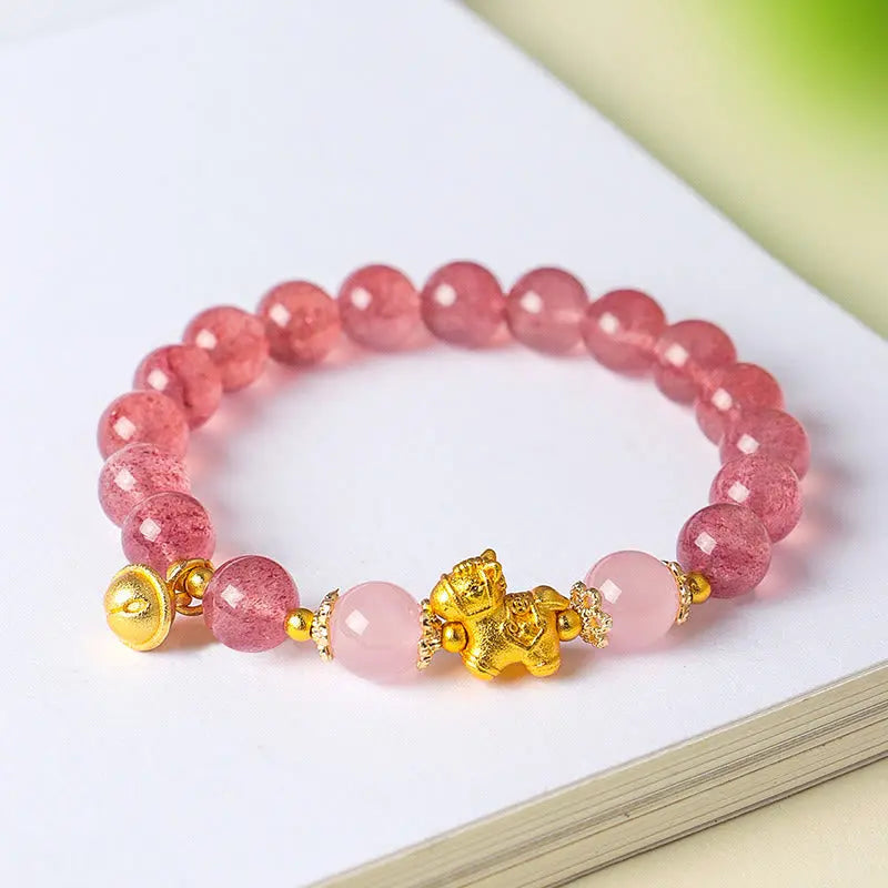 Fortune Jewel Year Of The Horse 8mm Citrine Pink Crystal Strawberry Quartz Protection Bracelet Fortune Jewel