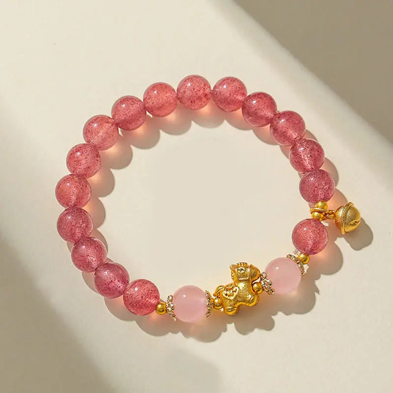 Fortune Jewel Year Of The Horse 8mm Citrine Pink Crystal Strawberry Quartz Protection Bracelet Fortune Jewel