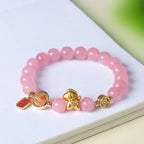 Buddha Stones Year Of The Horse Natural 8mm Black Obsidian Red Agate Pink Crystal Strength Bracelet Fortune Jewel