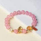 Buddha Stones Year Of The Horse Natural 8mm Black Obsidian Red Agate Pink Crystal Strength Bracelet Fortune Jewel
