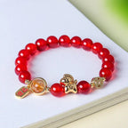 Buddha Stones Year Of The Horse Natural 8mm Black Obsidian Red Agate Pink Crystal Strength Bracelet Fortune Jewel
