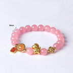 Buddha Stones Year Of The Horse Natural 8mm Black Obsidian Red Agate Pink Crystal Strength Bracelet Fortune Jewel