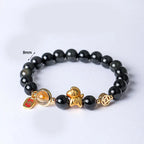 Buddha Stones Year Of The Horse Natural 8mm Black Obsidian Red Agate Pink Crystal Strength Bracelet Fortune Jewel