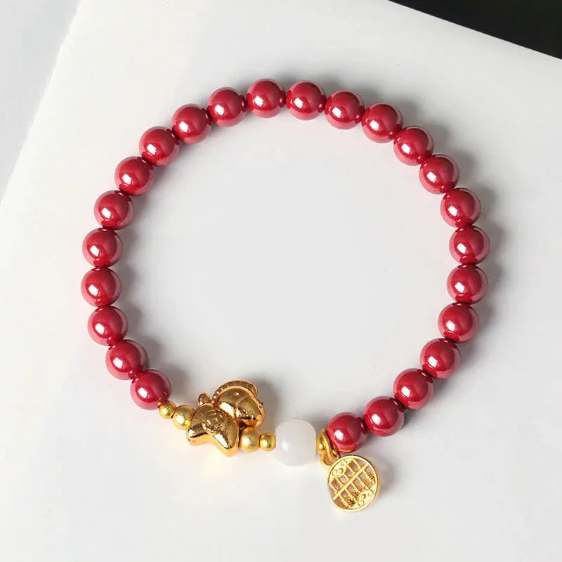 Fortune Jewel Year Of The Horse Natural Cinnabar Hetian Jade Concentration Bracelet Fortune Jewel