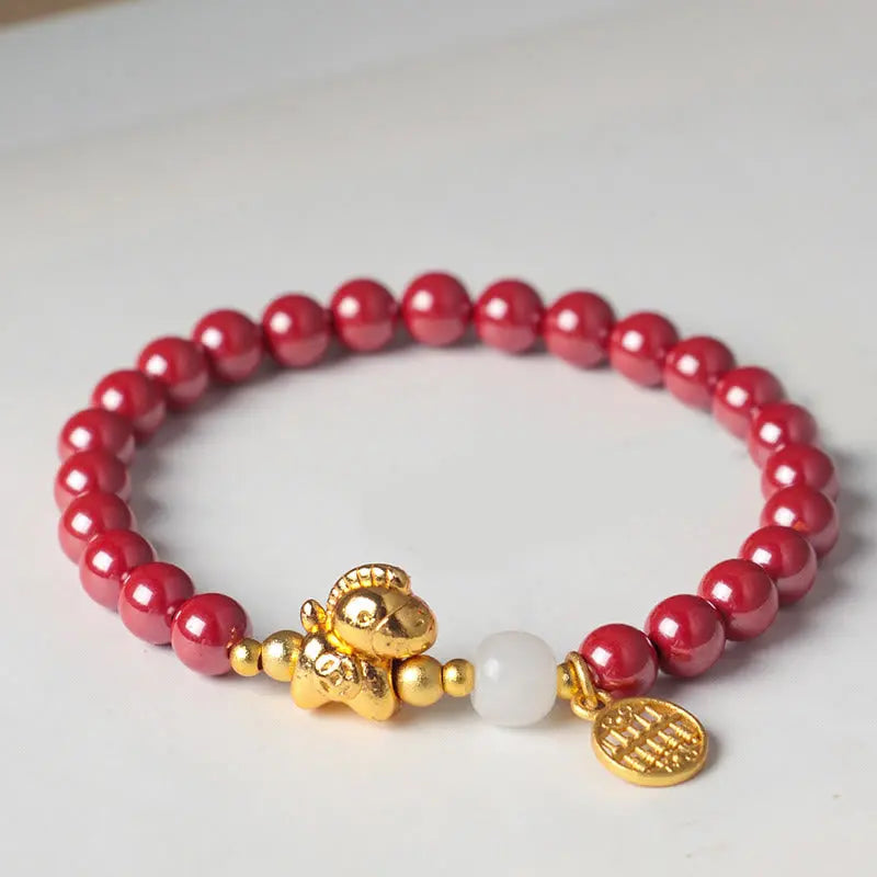 Fortune Jewel Year Of The Horse Natural Cinnabar Hetian Jade Concentration Bracelet Fortune Jewel