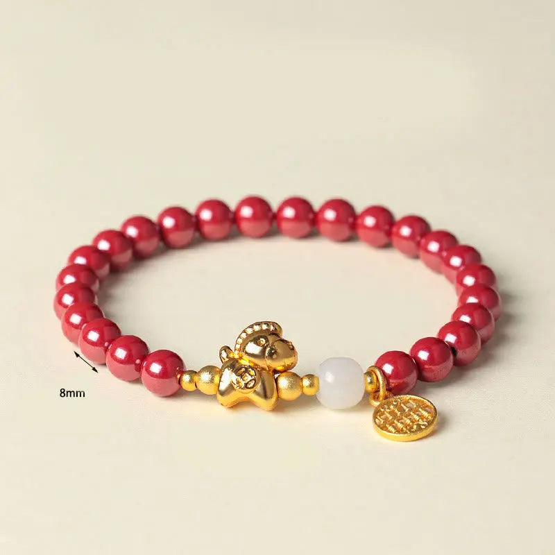 Fortune Jewel Year Of The Horse Natural Cinnabar Hetian Jade Concentration Bracelet Fortune Jewel