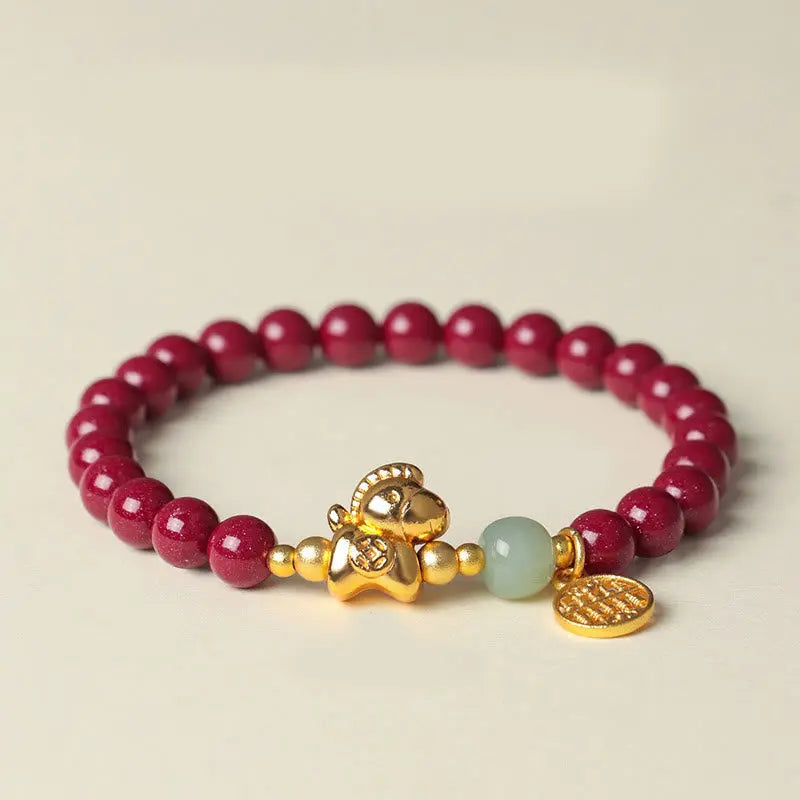 Fortune Jewel Year Of The Horse Natural Cinnabar Hetian Jade Concentration Bracelet Fortune Jewel