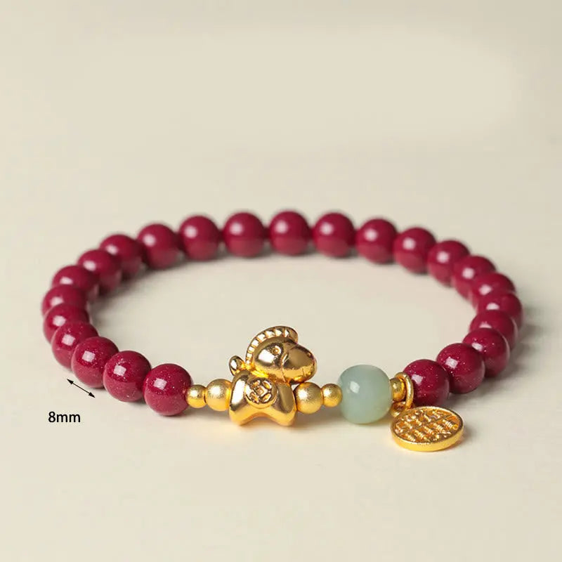 Fortune Jewel Year Of The Horse Natural Cinnabar Hetian Jade Concentration Bracelet Fortune Jewel
