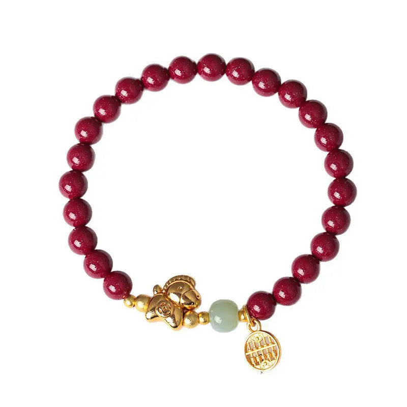 Fortune Jewel Year Of The Horse Natural Cinnabar Hetian Jade Concentration Bracelet Fortune Jewel