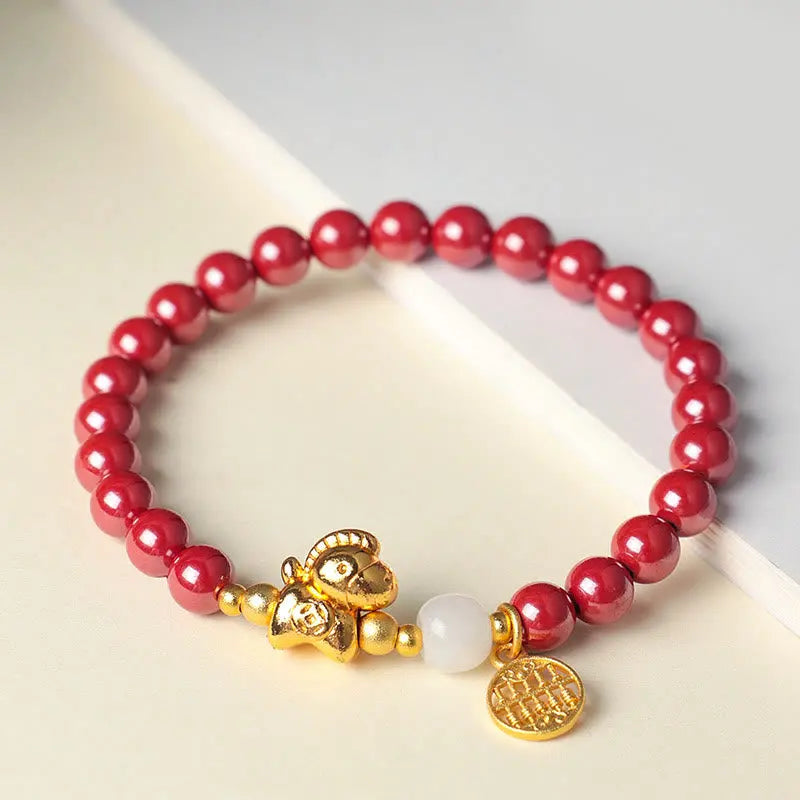 Fortune Jewel Year Of The Horse Natural Cinnabar Hetian Jade Concentration Bracelet Fortune Jewel