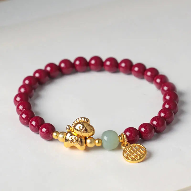 Fortune Jewel Year Of The Horse Natural Cinnabar Hetian Jade Concentration Bracelet Fortune Jewel