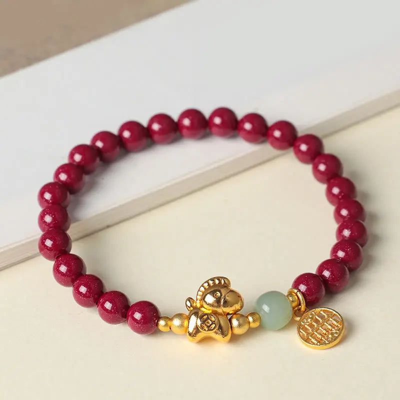 Fortune Jewel Year Of The Horse Natural Cinnabar Hetian Jade Concentration Bracelet Fortune Jewel