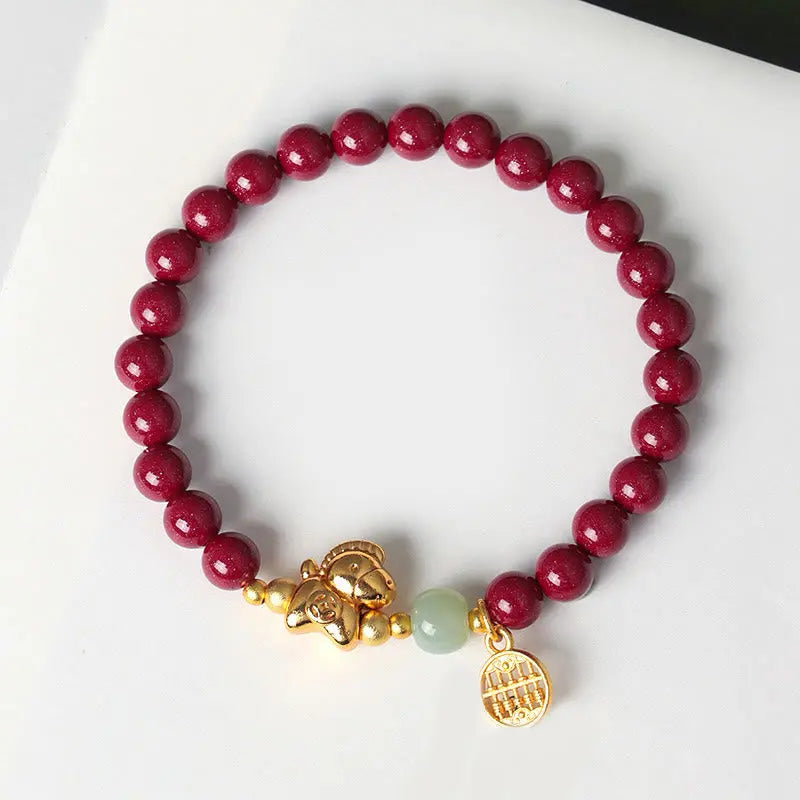 Fortune Jewel Year Of The Horse Natural Cinnabar Hetian Jade Concentration Bracelet Fortune Jewel
