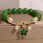 Fortune Jewel Green Jasper Pearl Flower Balance Bracelet Fortune Jewel