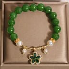 Fortune Jewel Green Jasper Pearl Flower Balance Bracelet Fortune Jewel