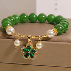 Fortune Jewel Green Jasper Pearl Flower Balance Bracelet Fortune Jewel