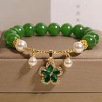 Fortune Jewel Green Jasper Pearl Flower Balance Bracelet Fortune Jewel