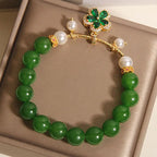 Fortune Jewel Green Jasper Pearl Flower Balance Bracelet Fortune Jewel