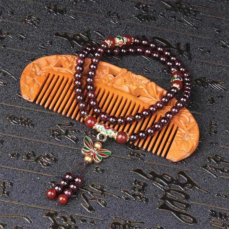 Fortune Jewel Natural Garnet Red Agate Colorful Butterfly Purification Calm Multi-layer Bracelet Fortune Jewel