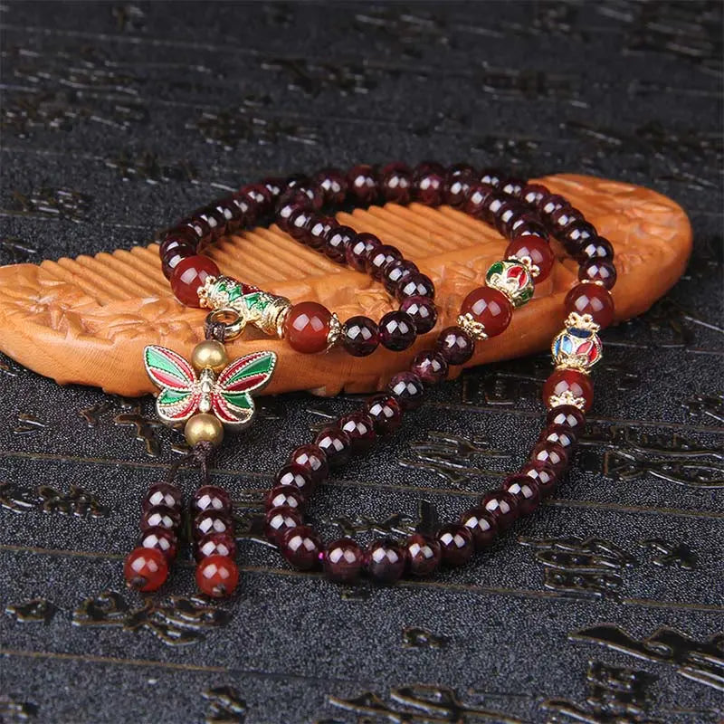 Fortune Jewel Natural Garnet Red Agate Colorful Butterfly Purification Calm Multi-layer Bracelet Fortune Jewel