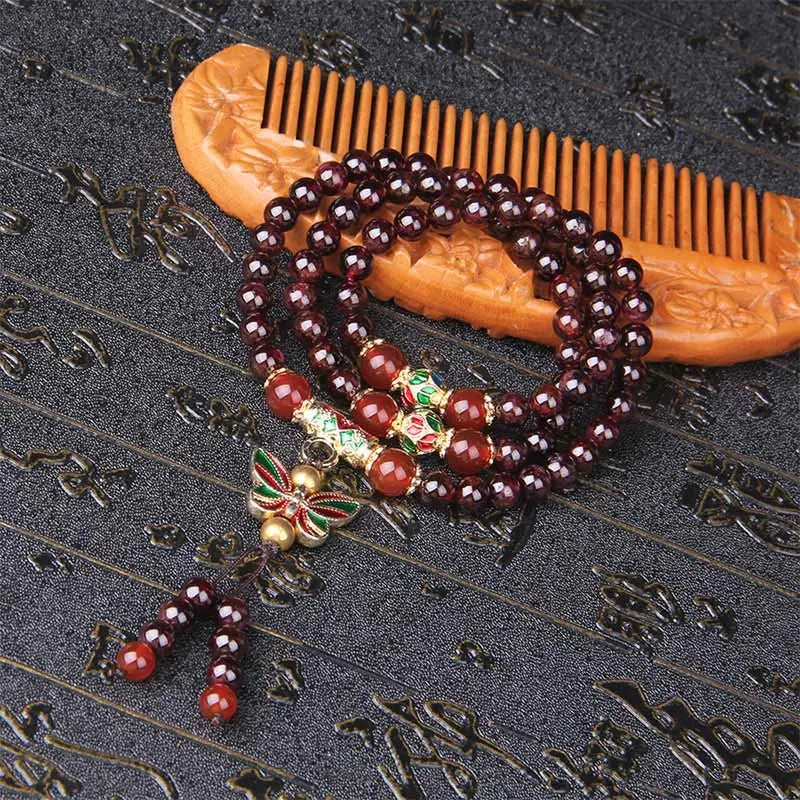 Fortune Jewel Natural Garnet Red Agate Colorful Butterfly Purification Calm Multi-layer Bracelet Fortune Jewel