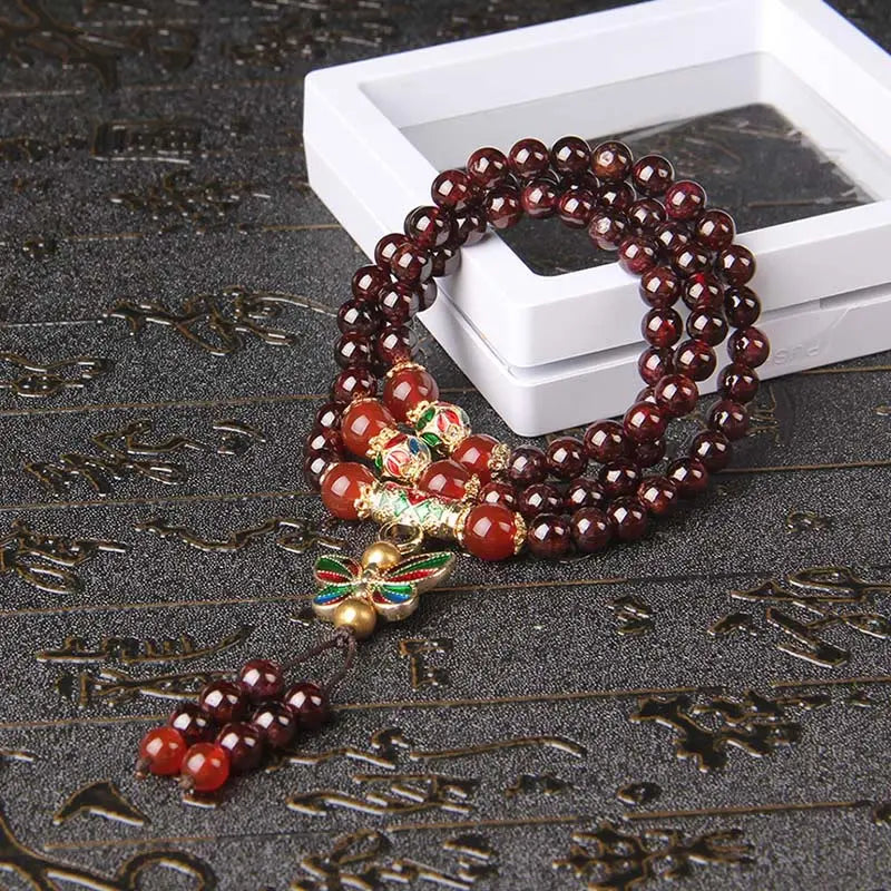 Fortune Jewel Natural Garnet Red Agate Colorful Butterfly Purification Calm Multi-layer Bracelet Fortune Jewel