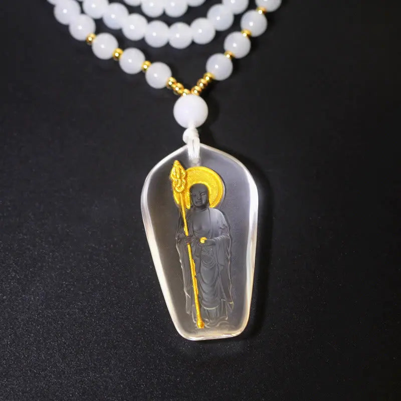 Fortune Jewel Tibetan Buddha Liuli Crystal Ksitigarbha Bodhisattva Serenity Necklace Pendant Fortune Jewel
