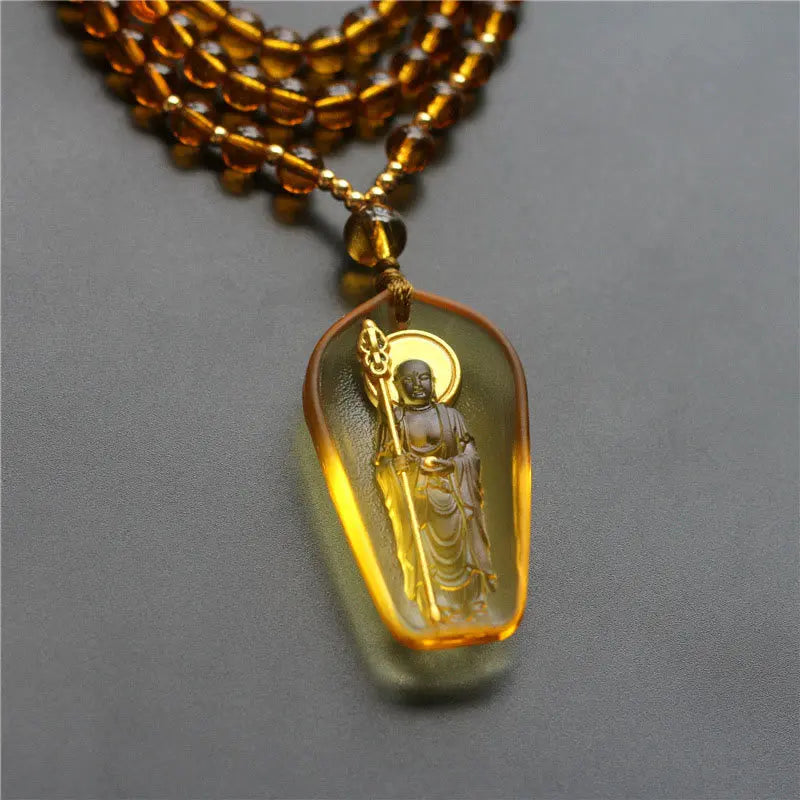 Fortune Jewel Tibetan Buddha Liuli Crystal Ksitigarbha Bodhisattva Serenity Necklace Pendant Fortune Jewel