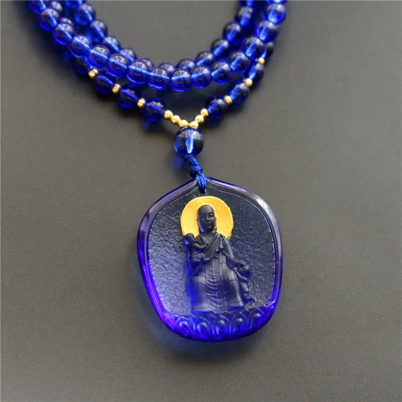 Fortune Jewel Tibetan Buddha Liuli Crystal Ksitigarbha Bodhisattva Serenity Necklace Pendant Fortune Jewel