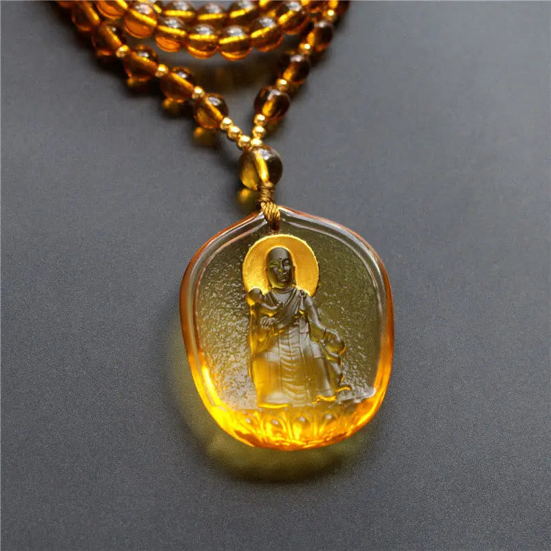Fortune Jewel Tibetan Buddha Liuli Crystal Ksitigarbha Bodhisattva Serenity Necklace Pendant Fortune Jewel